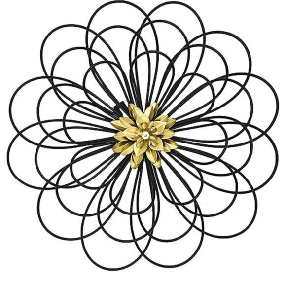 Metal Flower Wall Decor Black Gold Rustic Floral Art for Bathroom Living Room - Picture 7 of 7